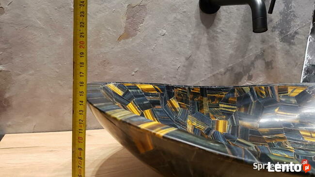 Umywalka nablatowa z kamieni półszlachetnych tygrysie oko