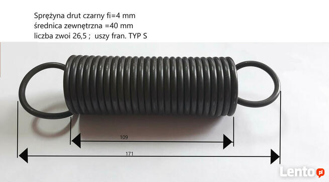 Sprężyna stalowa drut 4 mm średnica 40 długość 171 mm