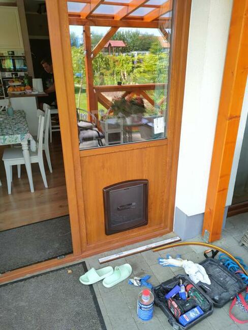 Drzwiczki dla kota psa montaż w oknie drzwiach