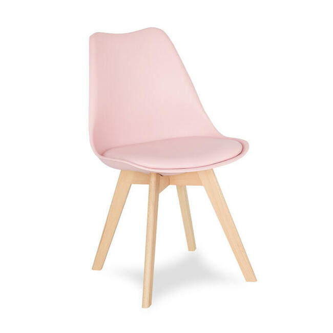 Krzesło różowe z poduszką na drewnianych nogach