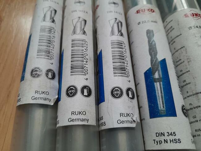 Wiertła wiertło RUKO różne od 16 do 30mm DIN 345 typ N HSS