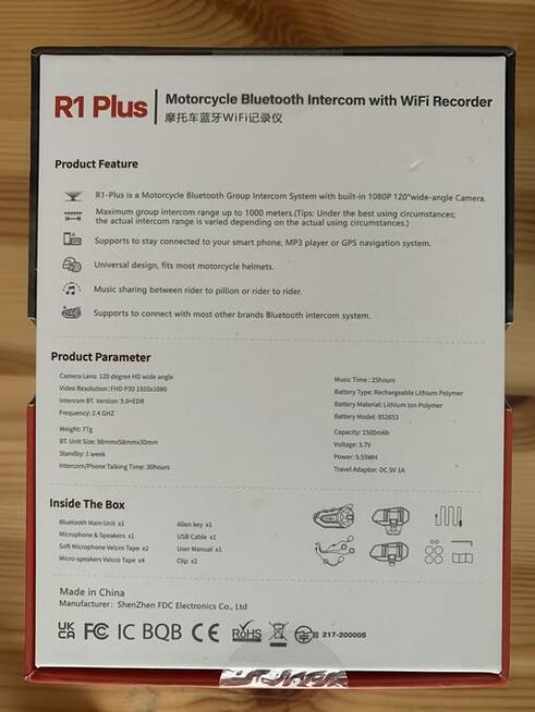 Interkom motocyklowy FreedConn R1 Plus radio kamera