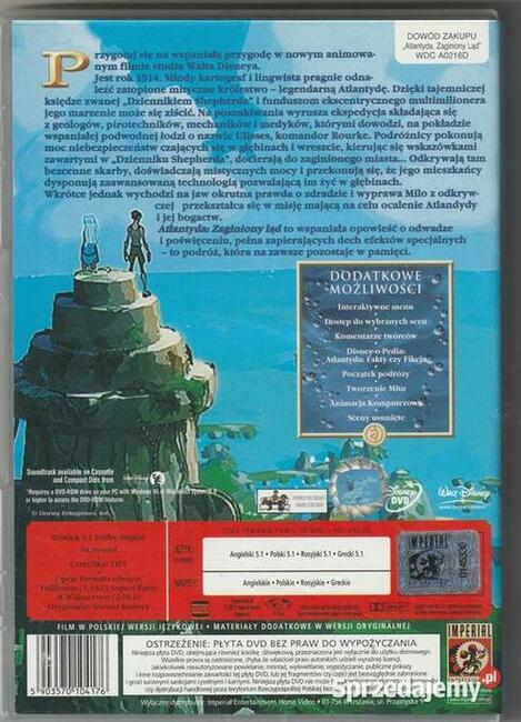 Atlantyda Zaginiony Ląd Disney DVD
