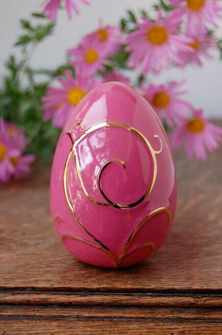 Jajo złocone, pisanka, ceramika Emaux de Longwy, Francja