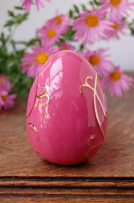 Jajo złocone, pisanka, ceramika Emaux de Longwy, Francja