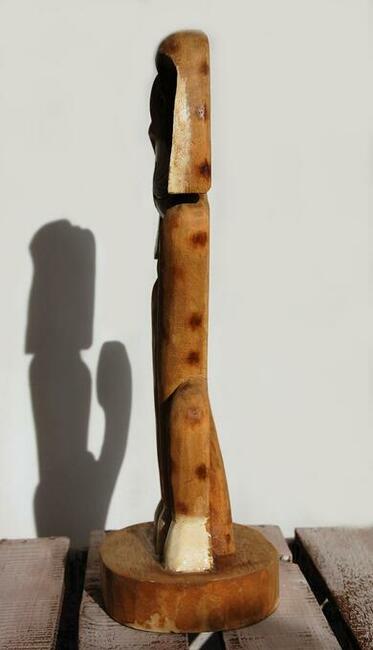 Pies, piesek, rzeźba, figurka drewniana, malowana 34 cm