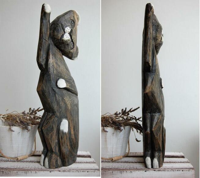 Kot, figura, rzeźba z drewna egzotycznego mango, 60 cm