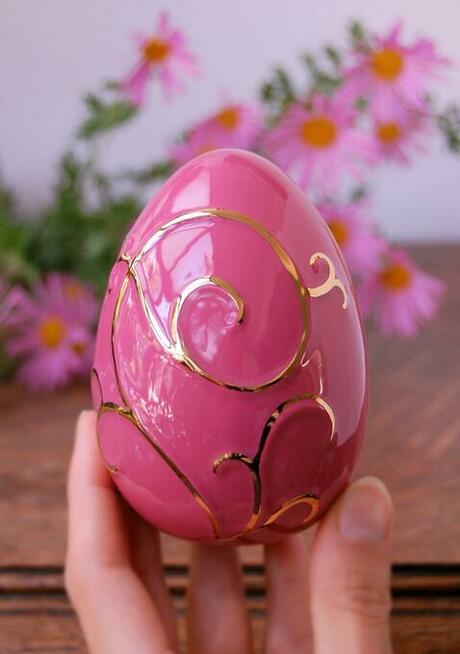 Jajo złocone, pisanka, ceramika Emaux de Longwy, Francja