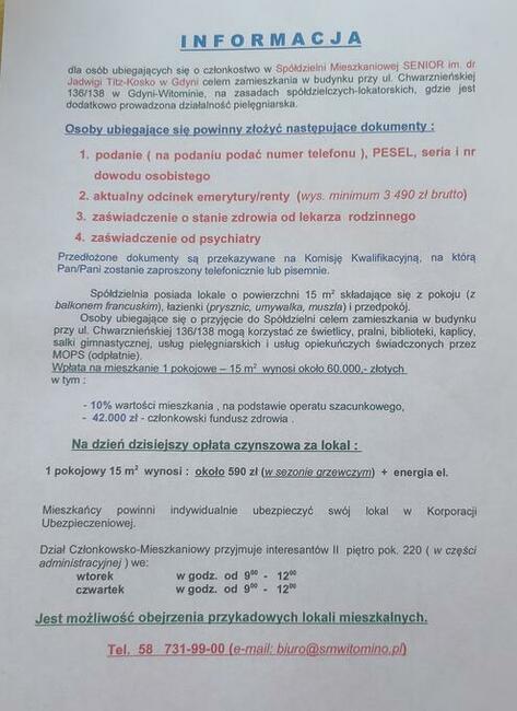 Wolne mieszkania dla seniorów