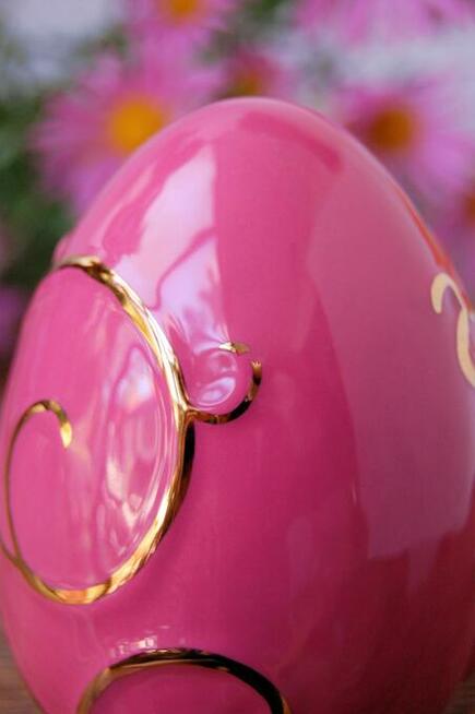 Jajo złocone, pisanka, ceramika Emaux de Longwy, Francja