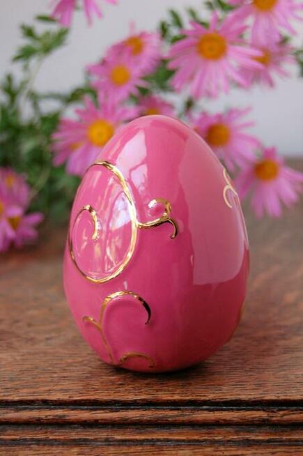 Jajo złocone, pisanka, ceramika Emaux de Longwy, Francja