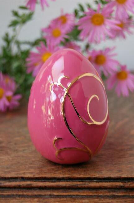 Jajo złocone, pisanka, ceramika Emaux de Longwy, Francja