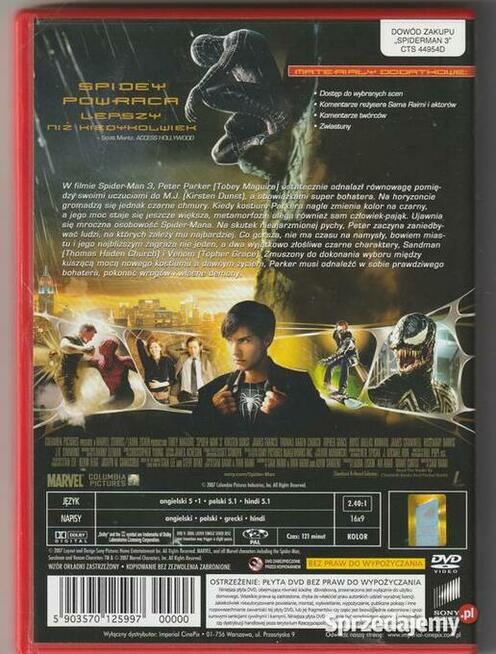 SPIDER-MAN 3 Lektor pl DVD
