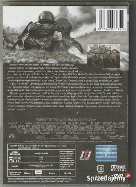 Szeregowiec Ryan Tom Hanks DVD