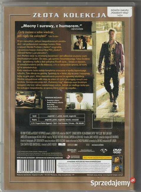 Podziemny krąg Brad Pitt Edward Norton DVD