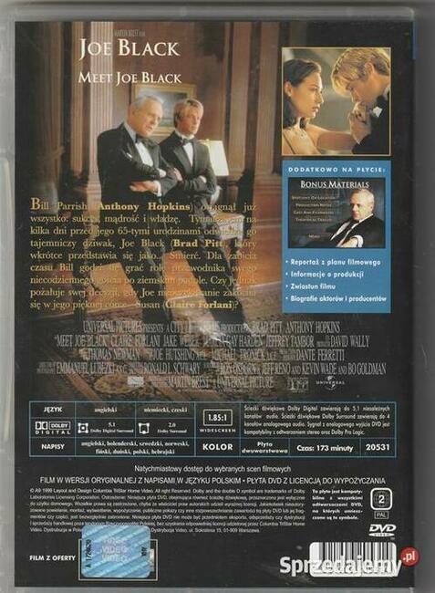 Joe Black Anthony Hopkins, Brad Pitt DVD