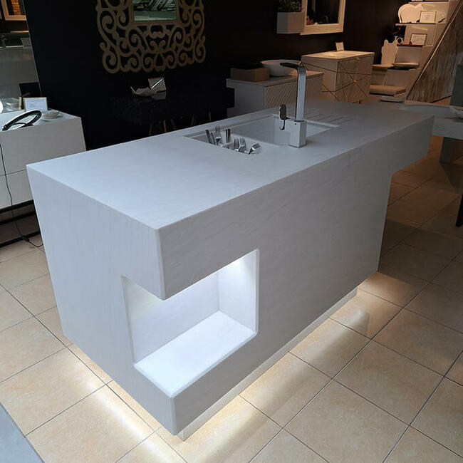 Wyspa kuchenna wykonana z kompozytu ze zintegrowanym zlewem