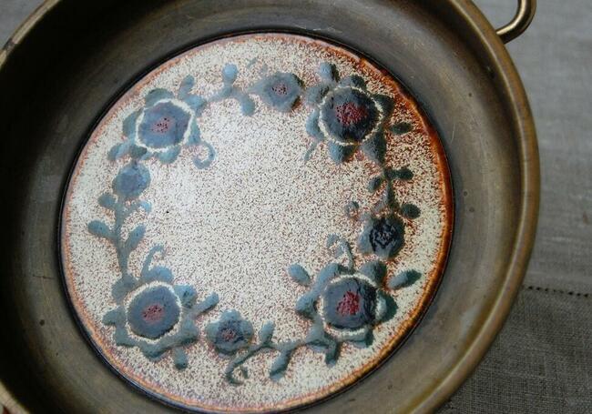 Patera mosiężna mosiądz ceramika antyk Szwajcaria