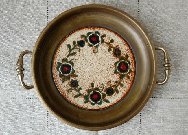 Patera mosiężna mosiądz ceramika antyk Szwajcaria