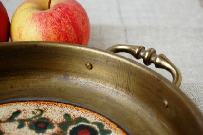 Patera mosiężna mosiądz ceramika antyk Szwajcaria