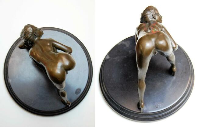 Naga kobieta akt erotyk rzeźba brąz Mavchi Francja vintage