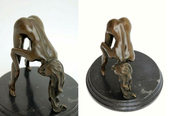 Naga kobieta akt erotyk rzeźba brąz Mavchi Francja vintage