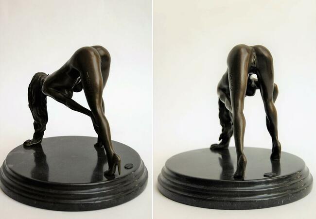 Naga kobieta akt erotyk rzeźba brąz Mavchi Francja vintage