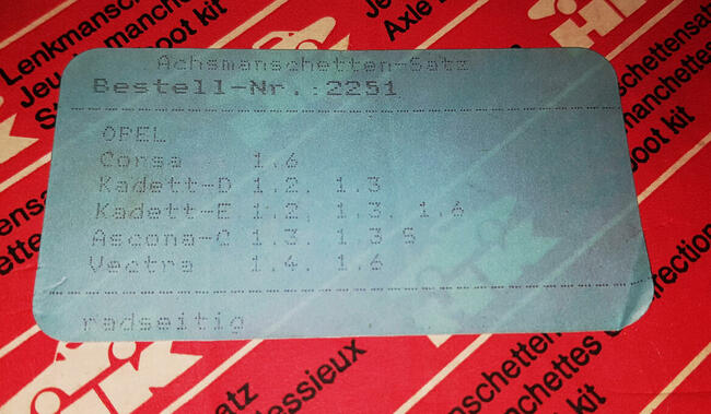 Zestaw ochrony przegubu HK 2251 Opel Corsa Kadet Ascona Vect