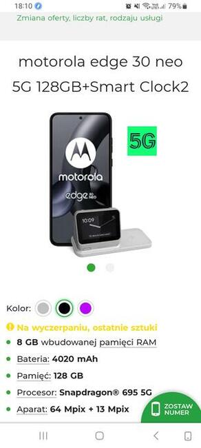 Sprzedam motorole edge 30 neo+smart clock 2