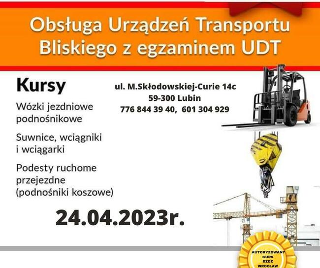 Obsługa transportu Bliskiego UDT HDS, wózki widłowe, żurawie