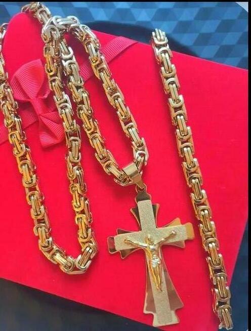 Komplet męski łańcuszek bransoletka I krzyż królewski stal 6