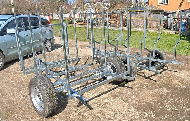 Przyczepa 3w1 na 2 mauzery 1000l kłonnice na drewno skrzynia