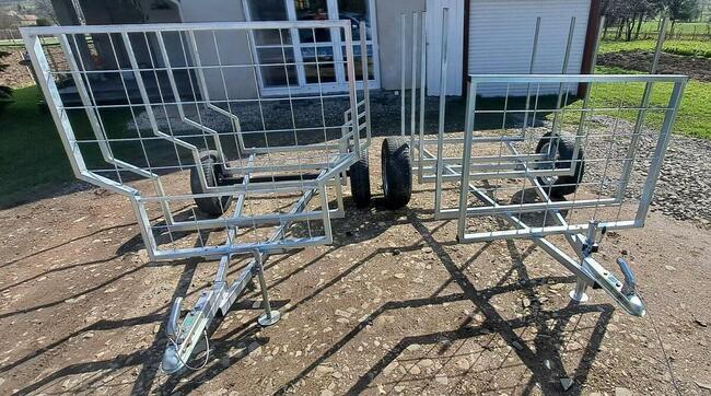 Przyczepa 3w1 na 2 mauzery 1000l kłonnice na drewno skrzynia