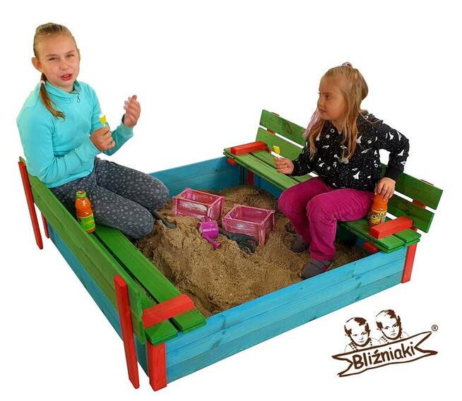 Piaskownica drewniana Zamykana Z Ławeczkami Kolorowa