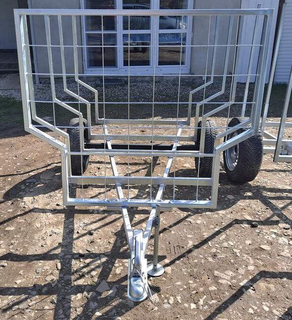 Przyczepa 3w1 na 2 mauzery 1000l kłonnice na drewno skrzynia