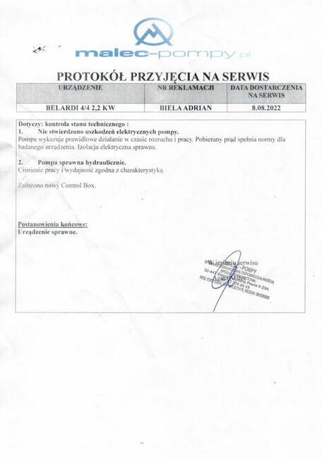 Pompa Głębinowa Belardi 4/4 2,2 KW 230v wydajność 204 L/M