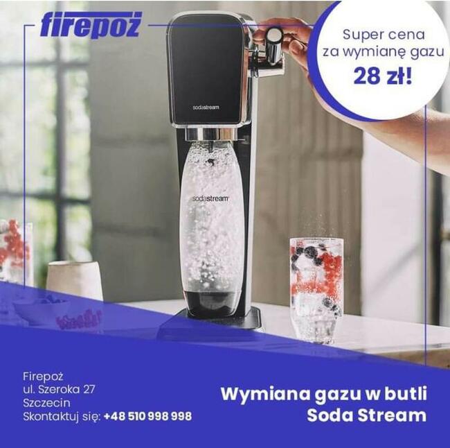 SodaStream napełnianie butli 28zł. Służby mundurowe 15zł.