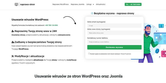 Usuwanie wirusów WordPress, naprawa stron internetowych
