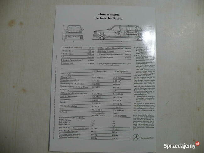 MERCEDES W124 LONG + GRATIS - PROSPEKT , FOLDER , KATALOG