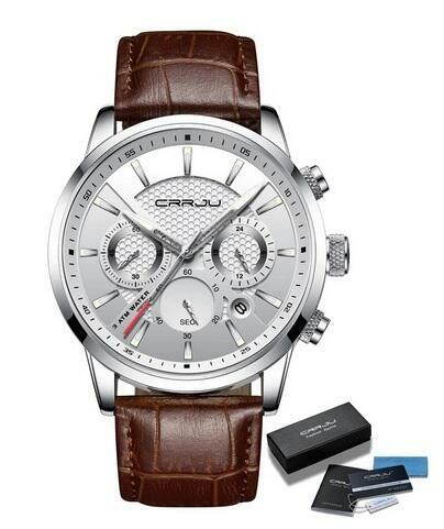 NOWY Srebrny Męski Zegarek Chronograf 3 Tarcze Pasek Stan Fa