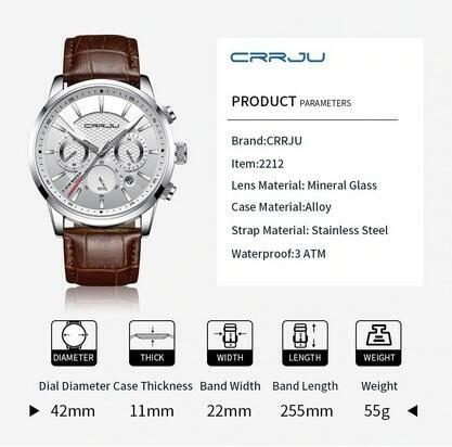 NOWY Srebrny Męski Zegarek Chronograf 3 Tarcze Pasek Stan Fa