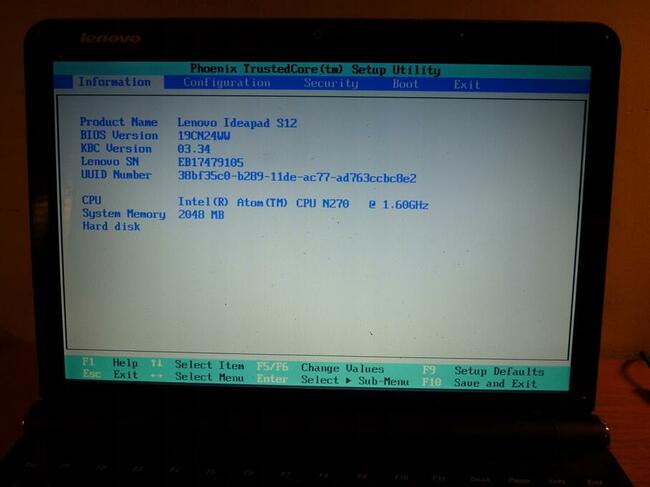 LENOVO IDEAPAD S12 ATOM N270 1.6GHZ/2GB/250GB