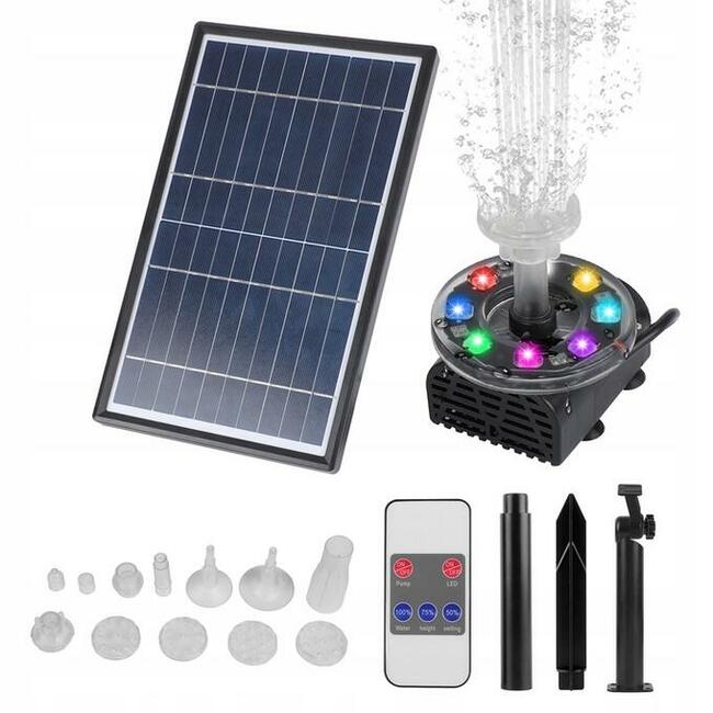 Fontanna SOLAR.Pompa.Akumulator.Pilot.Oświetlenie LED.Oczko