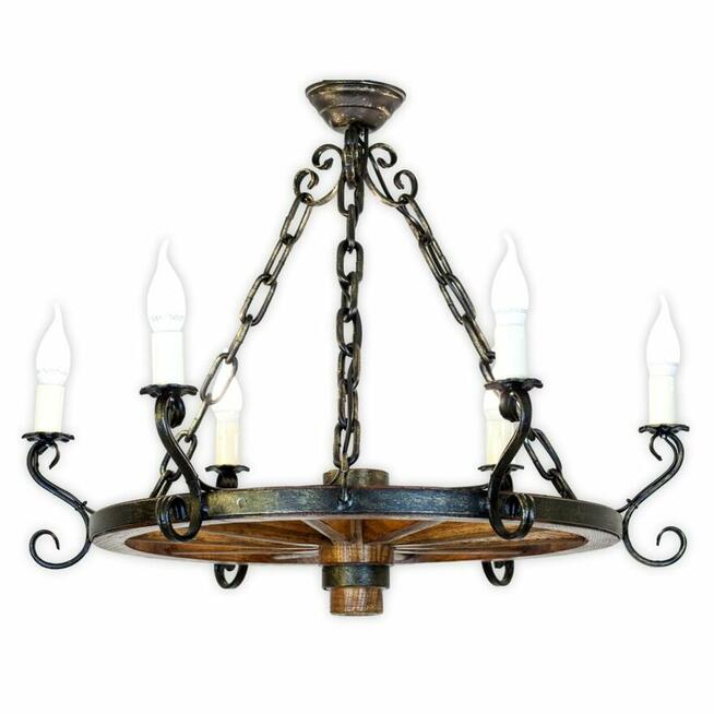 Lampa do altany ogrodowej Żyrandol z koła od wozu 75cm