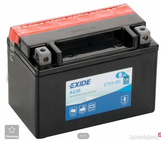 Akumulator motocyklowy EXIDE ETX9-BS 12V 8Ah 532x565x156