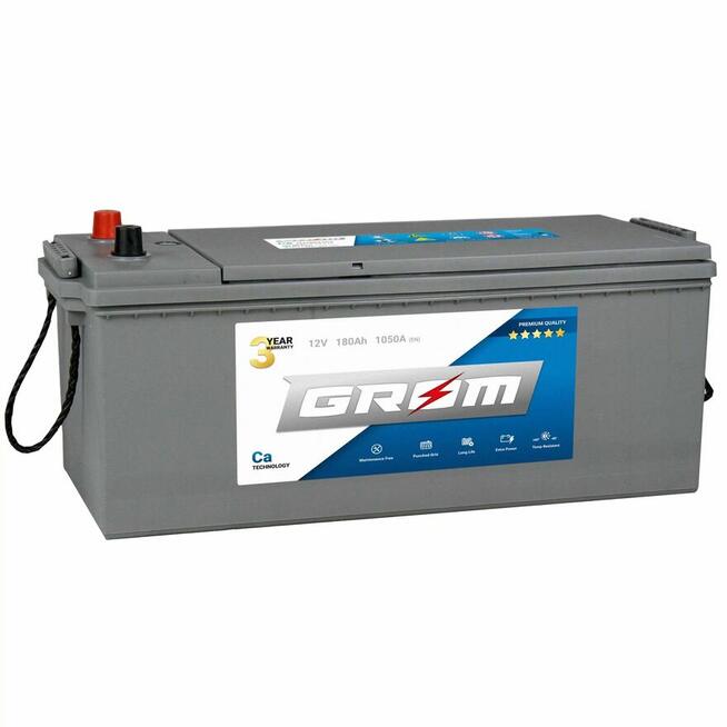 Akumulator CIĘŻAROWY GROM Premium 180Ah 1050A EN LEWY PLUS