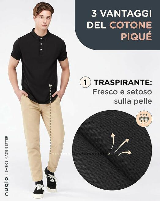 L NUQLO Męska ekskluzywna koszulka polo czarna