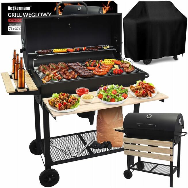 GRILL węglowy POKROWIEC GRATIS STAL CHROM gril 2 półki