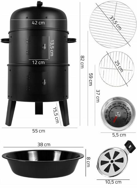 Grill Węglowy Wędzarnia 3w1 Palenisko Stalowe