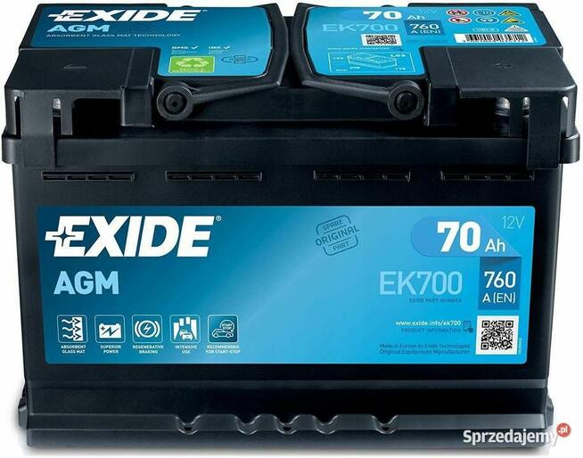 Akumulator 70Ah 760A EN EXIDE AGM START&STOP EK700